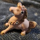 Vintage Walker Renaker Pink Bisque Horse Pony Figurine Flowers  Green Mane Tail