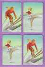 4 Vintage Paintings On Winter Playing Cards Skiing And Skating 1930s Near Mint