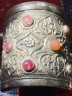 Antique Burmese   Burma Myanmar Repousse And Chased Silver Gemstone Box Tobacco