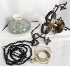 Vtg Green  White Avocado Saucer Glass Hanging Light Swag Lamp Diffuser Antique