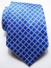 New Classic Checks Blue White Jacquard Woven 100  Silk Men s Tie Necktie
