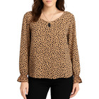 Womens S Brown Black Animal Print Blouse Long Sleeve Lightweight Casual