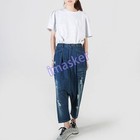 Women s Retro Denim Drop Crotch Pants Loose Jeans Ripped Casual Trousers Baggy
