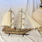 Large 42  Vintage Handmade Wooden Brig Ship Model 30  Tall Nautical Display