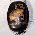 Japanese Antique Inro Set Gold Makie Tiger Wood Netsuke Ojime Lacquer Wajima