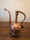 Vintage Persian Etched Copper   Brass Teapot- Pitcher Ewe 12  Top Missing