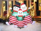 Christmas Snowman Family In Pajamas Airblown Inflatable 6 Ft Wide Led Lit - New 