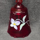 Fenton Art Ruby Red Floral Hand Painted Glass Bell Signed T  Watson  
