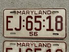 1956 Maryland License Plate Pair Ej 6518 Yom Dmv Clear Ford Chrysler Chevy Md