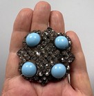 Antique Victorian Stella Blue Glass Cabochon Rhinestone Paste Coat Hat Pin  chip