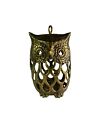Vintage Brass Owl Candle Holder Hanging Lantern 1960s Mcm Boho Votive Med Unused