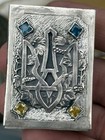 Vintage Silver 925 Matchbox Ukraine Stones Ussr Coat Of Arm Rare Old Engraved
