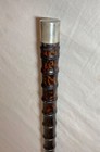 Antique Asian Sterling Silver Hand Carved Bamboo Style Wood Walking Stick Cane