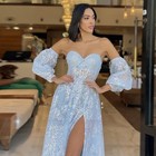 Lace Evening Dresses Strapless A Line Side Slit Prom Party Gowns Floor Length 