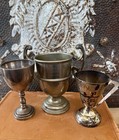 Trophy Trio - Cluster Of Loving Cup Silver Plated Vintage Trophies - Sold As Set