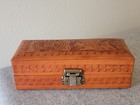Vtg Hand-tooled Leather Game Box Cards dominoes dice Mexico Jewelry trinket Box 
