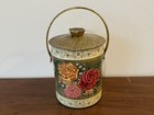 Vintage Metal Tin Box Confections Treat Container Round Floral Flowers England