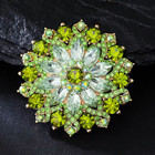 Vintage Green Crystal Flower Brooch Pin Gold Rhinestone Statement Jewelry Gift