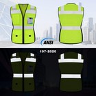 Hi Vis Safety Vest Women Mesh Reflective 11 Pockets Zipper Ansi Yellow Medium