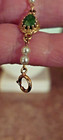14k Antique Seed Pearl Pear Jade Link Bracelet 7 25  6 3gr Dainty Antique Yg      