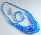 Pjc 925 Sterling Silver Blue Glass gemstone Bead Necklace  Bracelet   Earrings