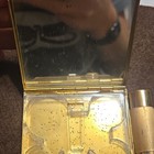 Vintage Gold-tone Vanity Compact Mirror W  Lipstick Tube Holder   Clear Insert