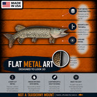 Northern Pike Replica Fish Art  42  2d Flat Metal Northern Pike Wall Mount Decor