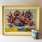 Vintage Multicolor Poppy Florals In Vase Completed Needlepoint Yellow Framed