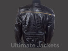 Black Crocodile Embossed Leather Bomber Jacket For Men   Legend Leather Costume