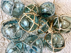 Japanese Glass Fishing Floats  10pc  Net   Rope  Blue Green  2 2-3 2 In