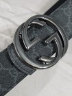 Gucci Reversible Black Monogram Belt Dark Silver Gg Buckle 32-34 It 95cm