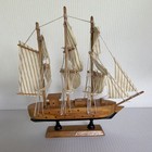 Vintage Sailboat Model With Striped Sails  11  Tall  12  Long