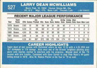 Larry Mcwilliams Authentic Signed Autographed Trading Card Coa