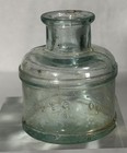 Antique 1885 Patent Aqua Glass Ink Well Bottle Desk Inkwell Victorian