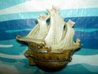 Antique Figural Celluloid  Sewing Tape Measure  Sailing Ship  Boat With Flags