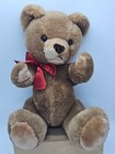 Eden Jointed Bear 14  Plush Brown Teddy Vintage Brown Tan Made In Korea Red Bow