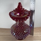 Fenton Signed Swung Red Amberina Carnival Glass Jack-in-the Pulpit Hobnail Vase