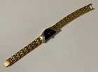 Vintage Seiko Half Moon Women Watch Black Dial Gold Silver Tone 6 Diamonds Bezel