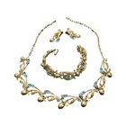 Vintage Gold Tone Blue Rhinestone Parure Set Necklace Bracelet   Earrings V281