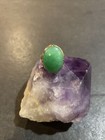 Vintage 14k Yellow Gold Oval Green Jade Cabochon Ring Size  7