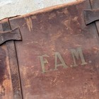 Large Antique Travel Suitcase  English  Leather  Shipping Trunk Flaws