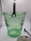 Vintage Uranium Green Glow Depression Glass Ice Bucket   Tongs Daisy Pattern