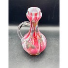 Vintage Hand Blown Hand Painted Swirl Art Glass Pitcher Vase Handled Rose Gold