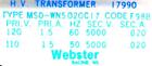 Webster Mso-wn5020c17 H v  Transformer F98b 110 120v 1 5a 5000v  2a 50 60hz