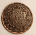 1859 Double 9  2 Dp N9  2 Variety  Canada Canadian Large Cent Victoria Coin