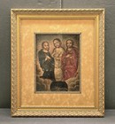 19th Century Retablo Religious Holy Trinity Mexican Oil Tin Painting  23 x20 x1 