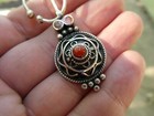Moroccan Berber Silver Penannular Brooch With Glass Coral Stones H1