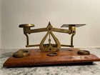 Antique Warranted Accurate Wood And Brass Postal Scale Made In England 3 Weights