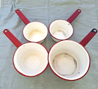 4 Vintage Red   White Enamel Saucepans pots Lot  Farmhouse Rustic
