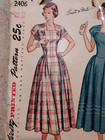 Rare 1940s Simplicity 2406 Midi Dress  Short Sleeves  Square Neck Sz 14 Bust 32